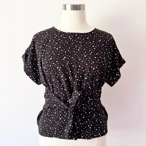 West Kei Black Top with Colorful Hearts Tie Waist Flattering